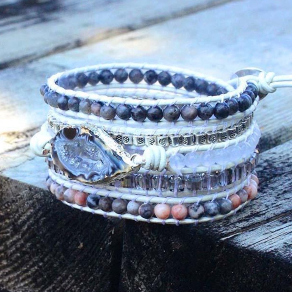 Natural Labradorite, White Jade & Druzy Wrap
Bracelet,beautiful,talk about piece